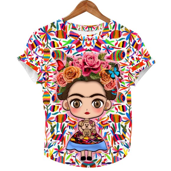 Frida Kahlo Full Print Graphic Tee Floral Mexican - Picture 1 of 4